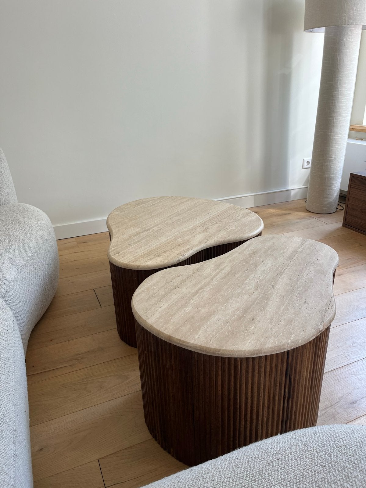 Japandi Salontafels Marmer & Donker Hout - Zo goed als nieuw, Ophalen, Overige materialen, 50 tot 100 cm, 100 tot 150 cm