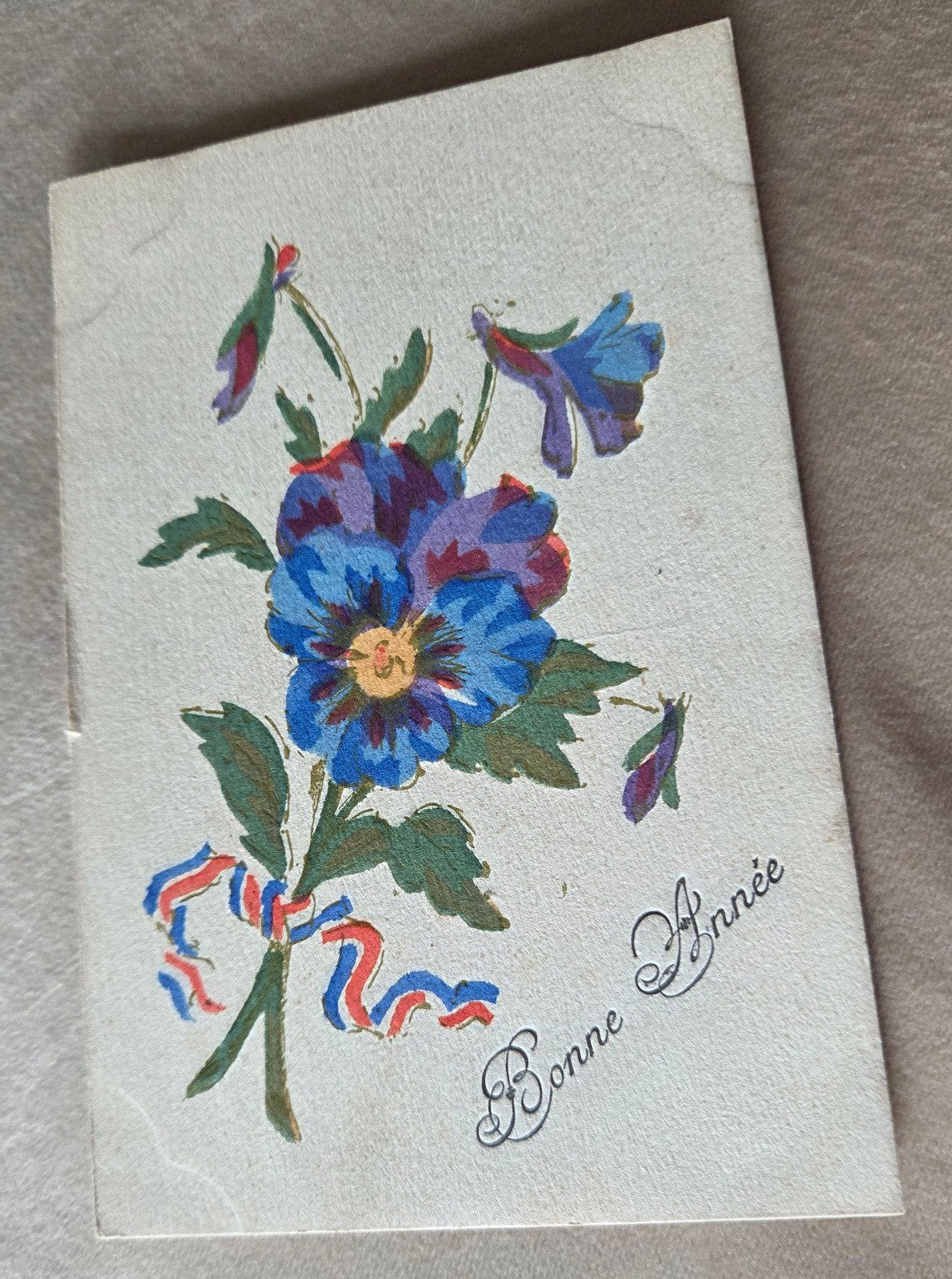 Oude Franse ansichtkaart 'Bonne Année' met bloemen, Verzamelen, Verzenden, Voor 1920, Gelopen, Overige thema's