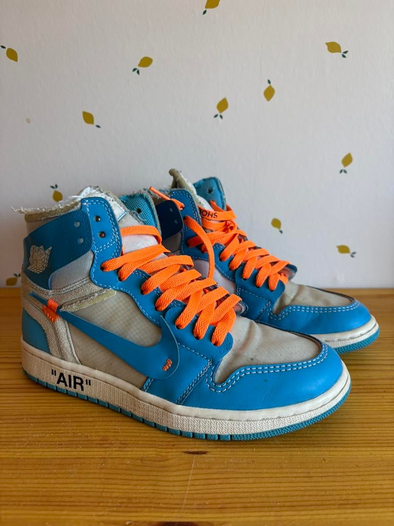 Jordan 1 High Off-White University Blue, Blauw, Ophalen of Verzenden, Sneakers of Gympen, Gedragen