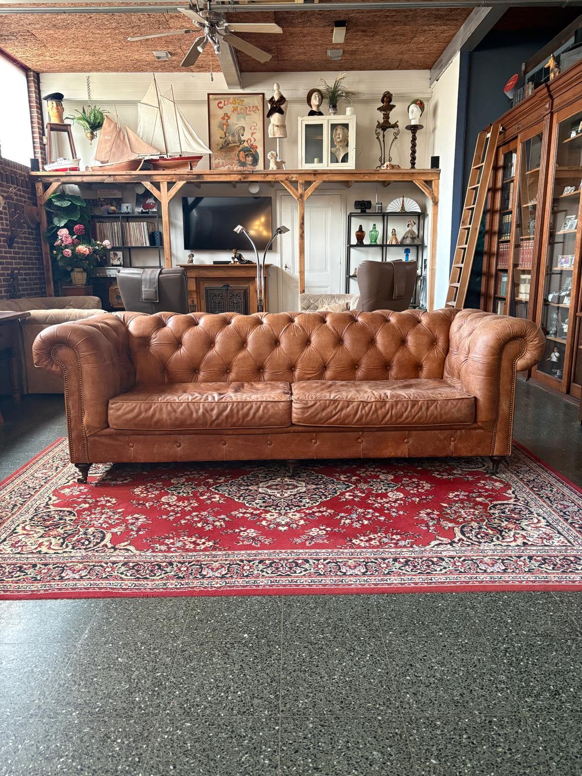 XL Chesterfield bank 3zit in cognac leer, Ophalen