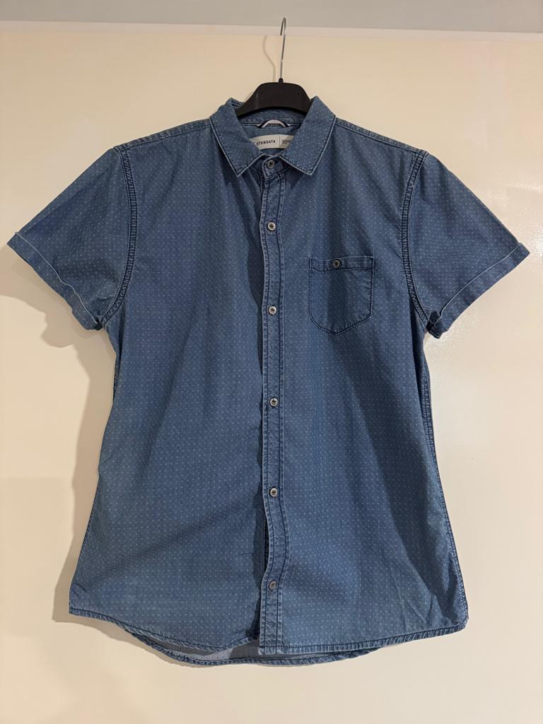 Heren overhemd korte mouw maat S – blauw – nette staat, Stangata, Blauw, Halswijdte 38 (S) of kleiner, Ophalen of Verzenden