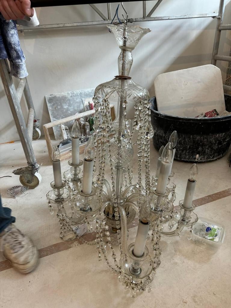 Prachtige glazen kroonluchter met 6 armen, Antiek en Kunst, Ophalen