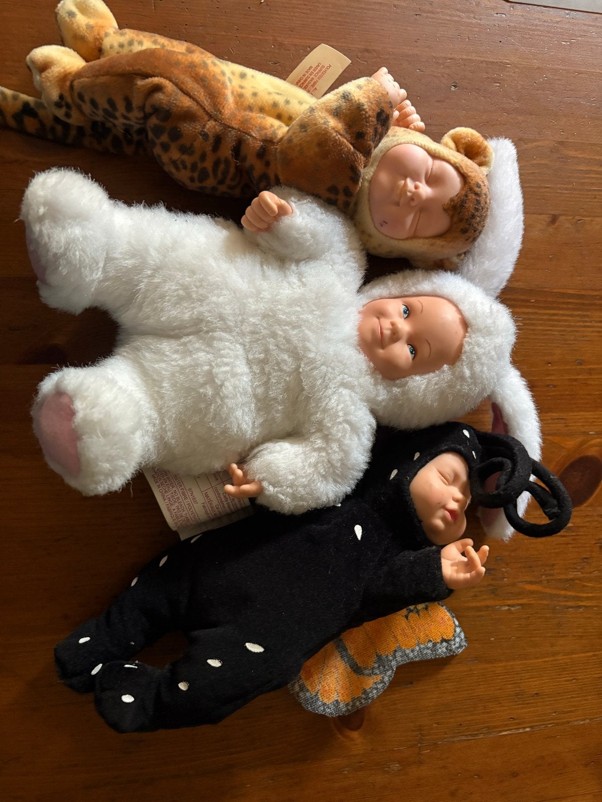 Set van 3 Anne Geddes poppetjes: Konijn, Aap en Vlinder, Ophalen of Verzenden, Gebruikt, Babypop