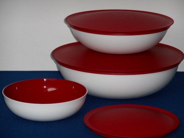 Tupperware Allegra Kommen (3) Set Rood, Nieuw, Ophalen of Verzenden, Bak of Kom, Met deksel