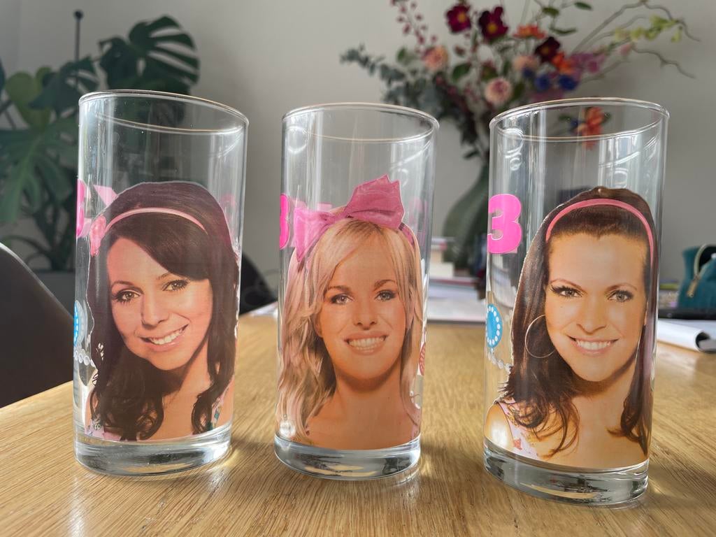 K3 longdrink glazen Karen Kristel Josje, Ophalen, Zo goed als nieuw, Glas, Glas of Glazen