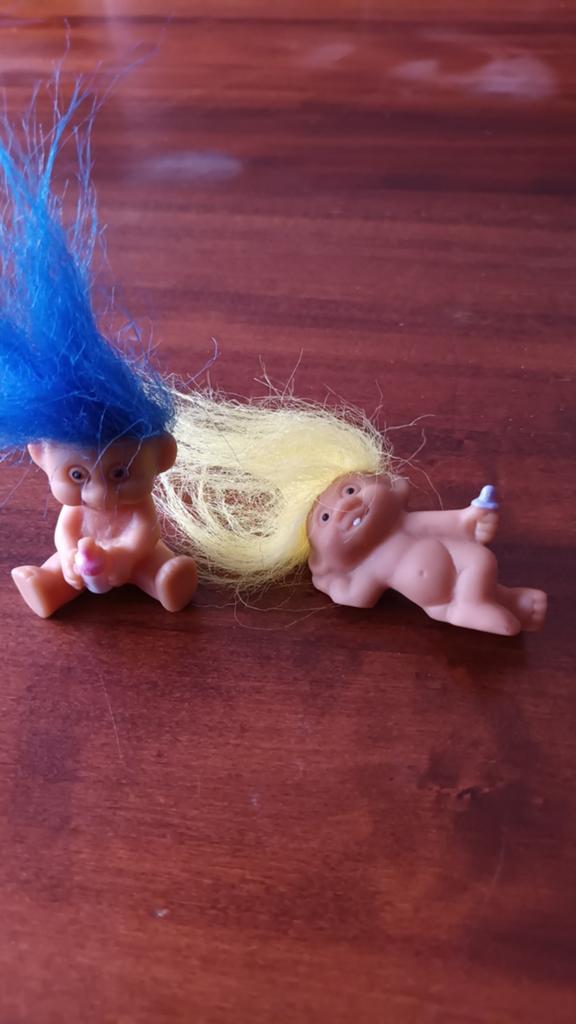 Vintage Troll Poppen - Blauw en Geel Haar, Ophalen of Verzenden