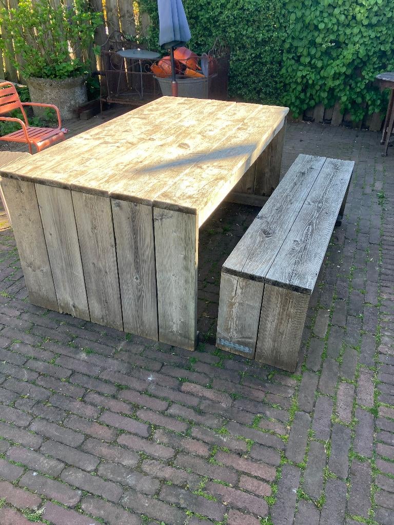 tuintafel van steigerhout, Tuin en Terras, Tuintafels, Ophalen, Gebruikt, Rechthoekig, Hout
