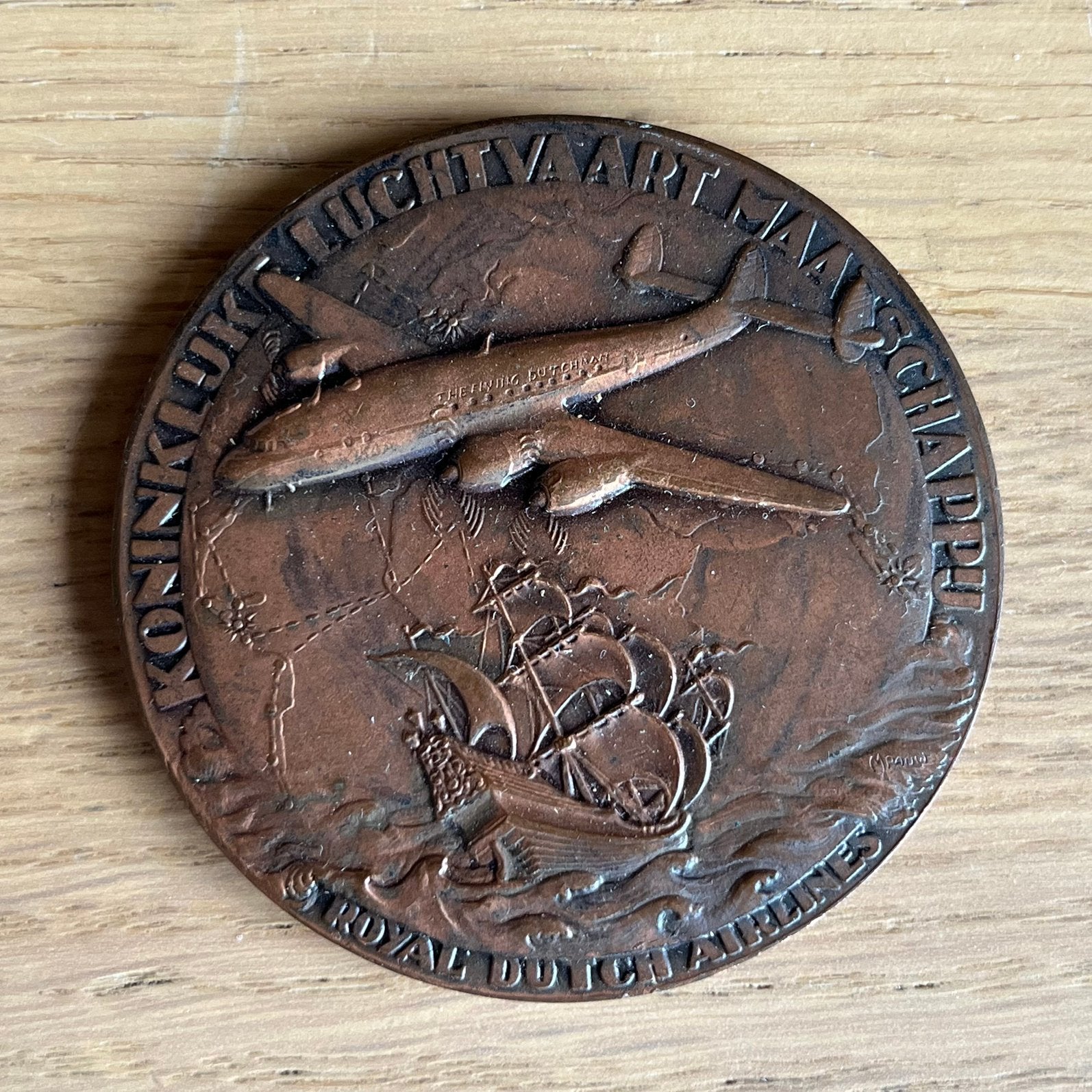 KLM 1919 - 1949 herdenkings penning brons, Ophalen of Verzenden, Brons