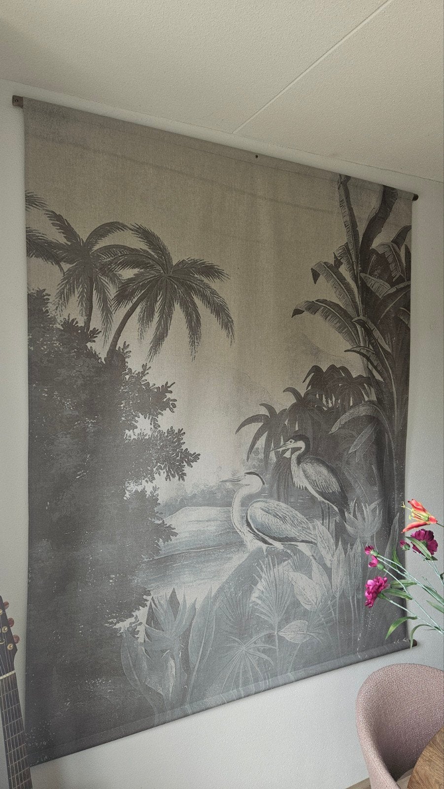Wandkleed, Kraanvogels en palmbomen, Ophalen, 180 cm, Meerkleurig, Zo goed als nieuw