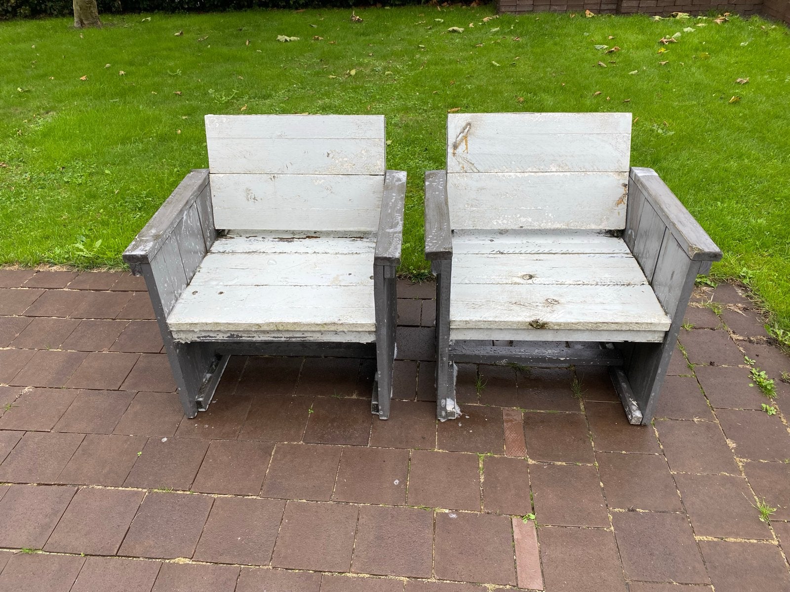 2x Steigerhouten stoelen, Tuin en Terras, Ophalen, Gebruikt, Hout