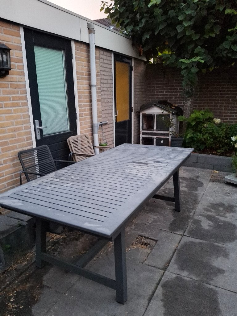 Tuintafel grijs, met vanavond brengen., Tuin en Terras, Tuintafels, Ophalen, Gebruikt, Rechthoekig, Aluminium