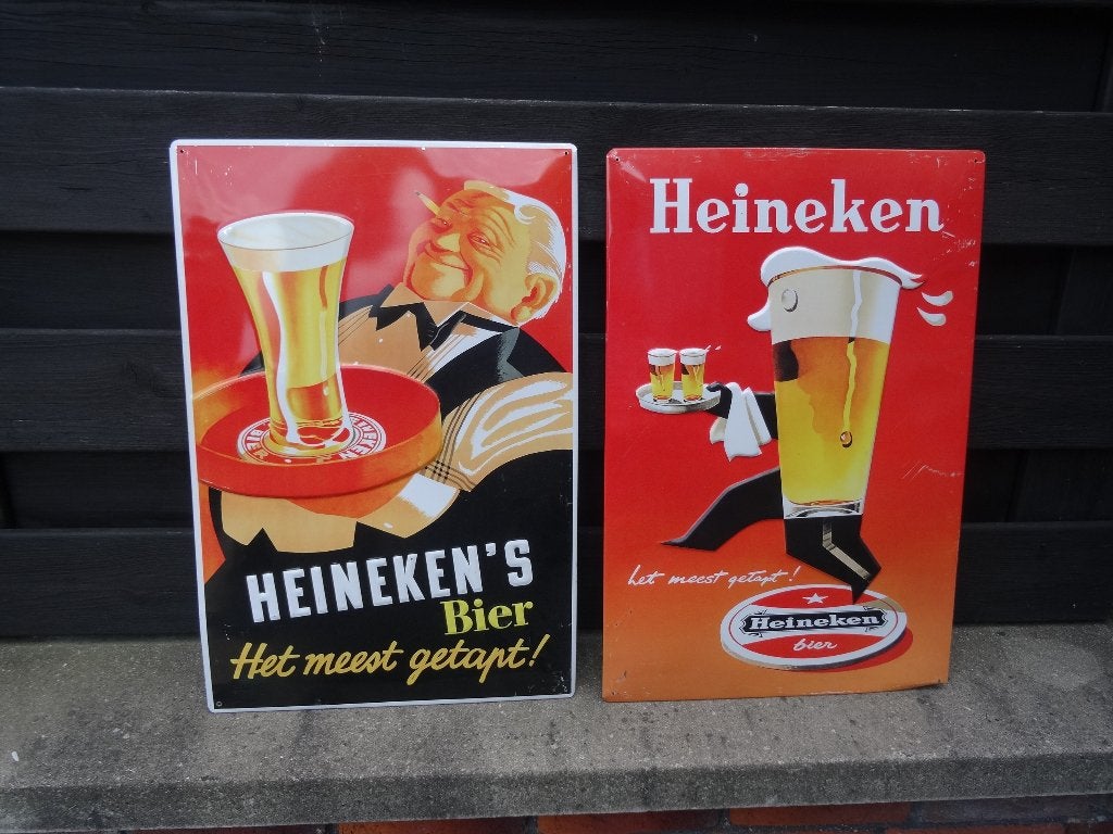 2x Heineken bier reclamebord, Ophalen, Zo goed als nieuw, Reclamebord, Plaat of Schild, Heineken