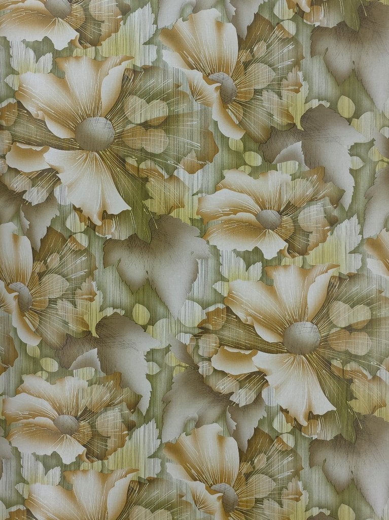 5642 retro bloemenbehang bruin groen 70s vintage stijl Swiet, Ophalen of Verzenden, Bruin