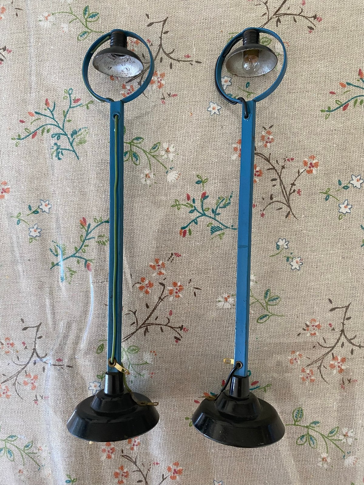 2 vintage blauwe straatlampjes voor bij de treinbaan, Ophalen of Verzenden, Gebruikt