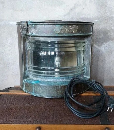 Oude Antiek Vintage Scheepslamp Scheepsantiek XL, Antiek en Kunst, Antiek | Lampen, Ophalen of Verzenden