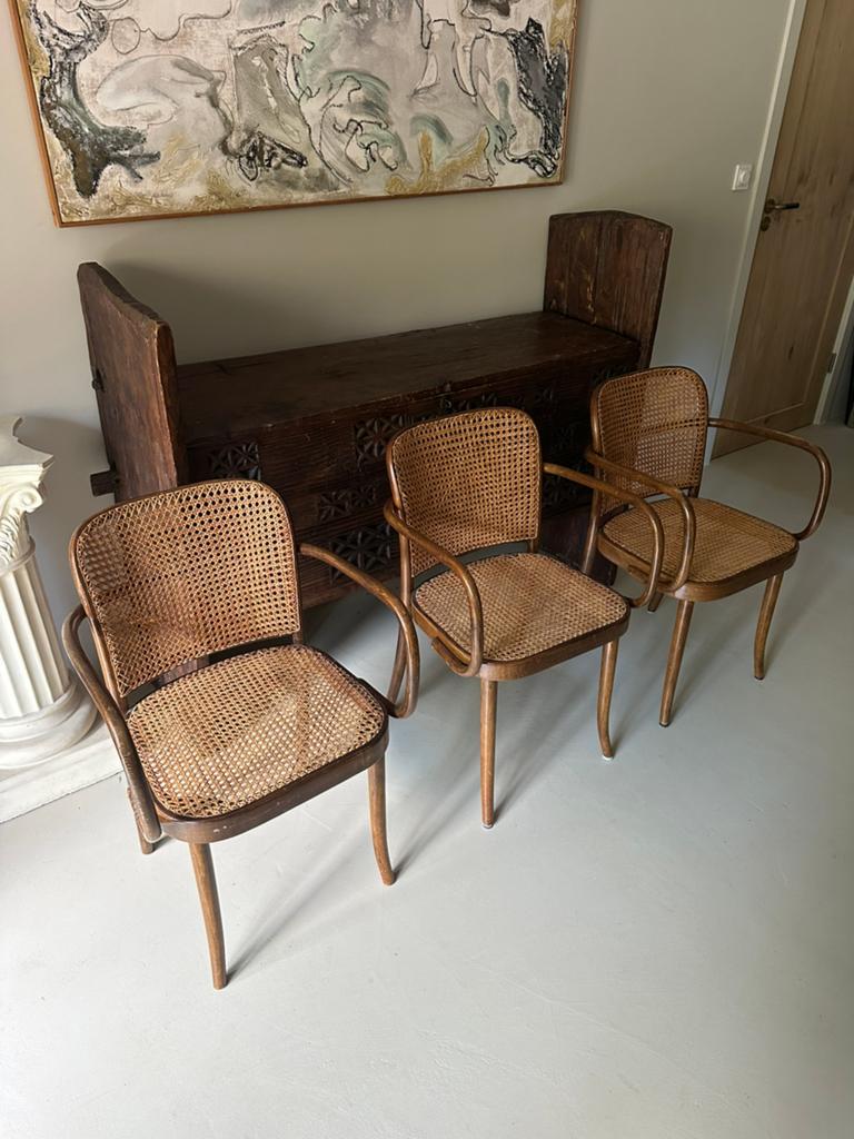 Drie thonet - Ligna rotan stoeltjes, Ophalen, Zo goed als nieuw, Bruin, Drie