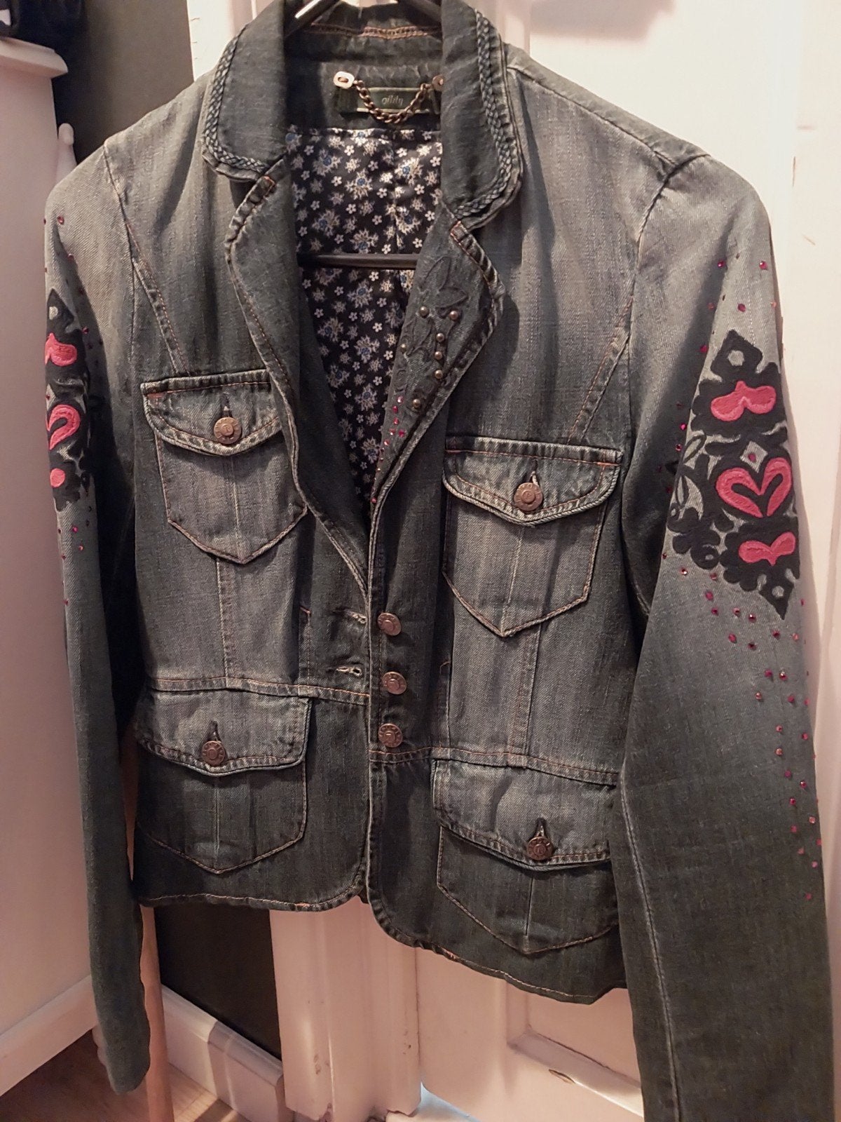 Oilily spijkerjasje met borduursels en studs, Maat 38/40 (M), Oilily, Blauw, Ophalen of Verzenden
