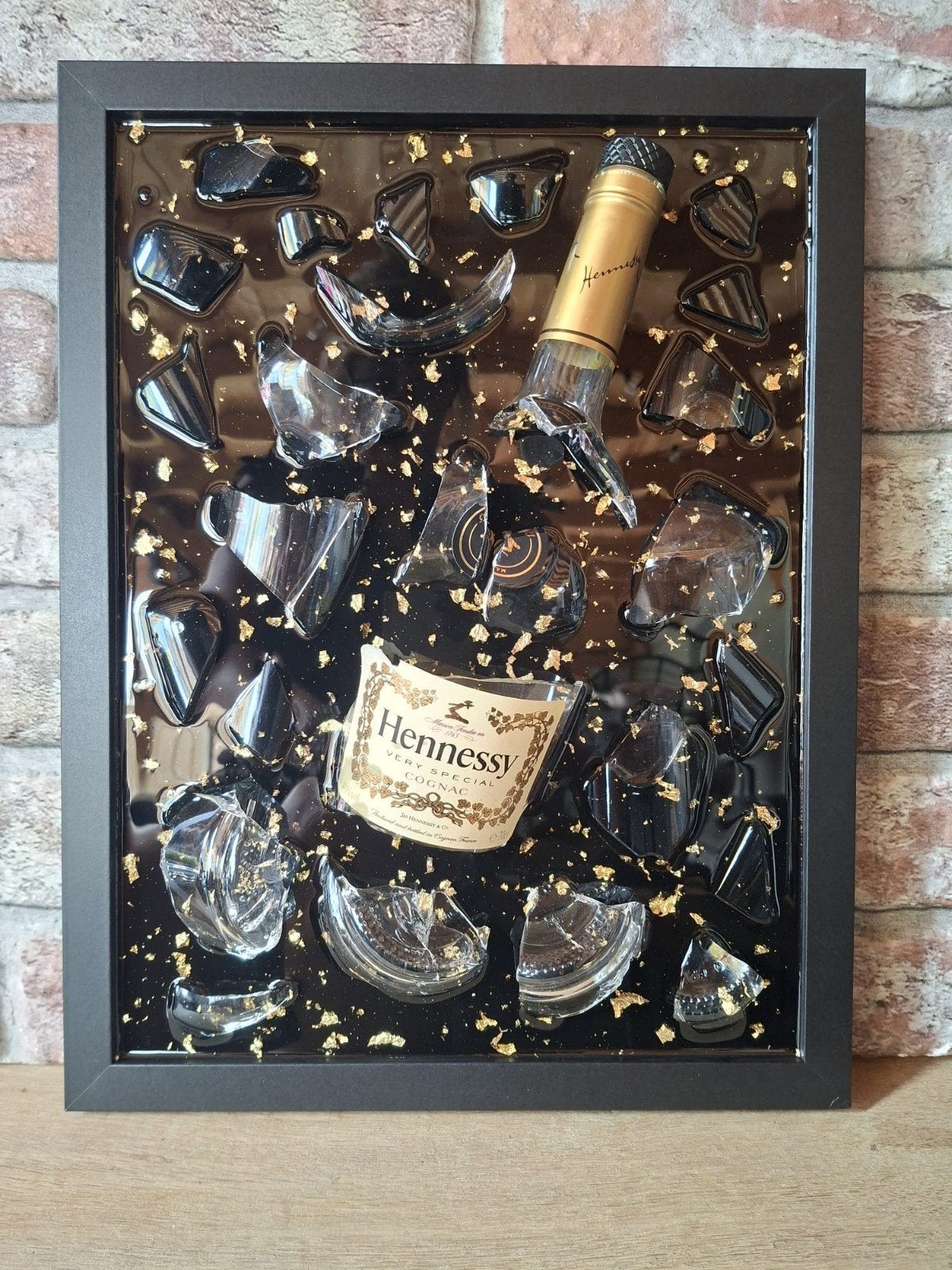 Hennessy fles verwerkt in een lijst 43x33 met Epoxy, Antiek en Kunst, Kunst | Schilderijen | Modern, Ophalen of Verzenden