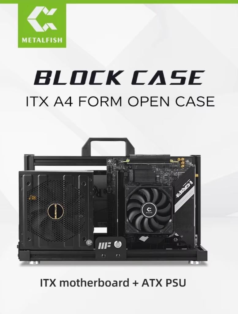 Metalfish ITX A4 Aluminium Open Frame Case + PCIe 5.0 kabel, Ophalen of Verzenden, Nieuw