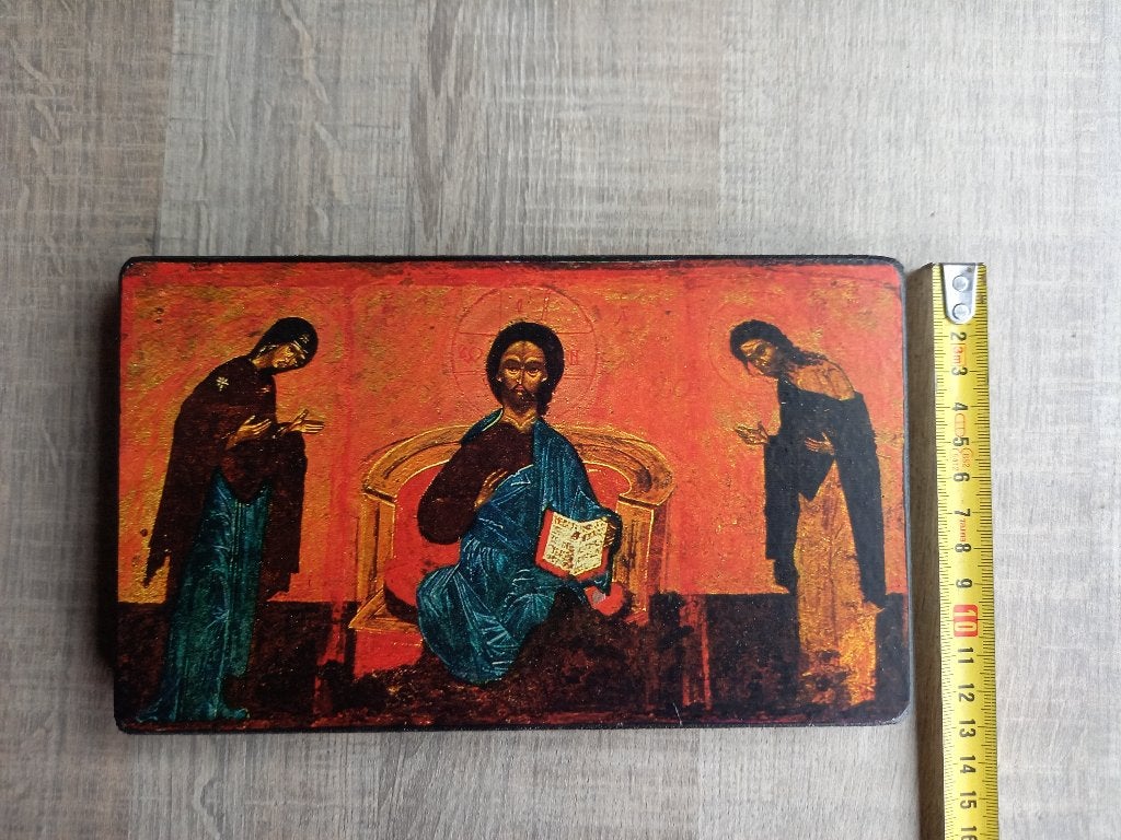 Oud Houten Icoon met Deësis Afbeelding, Ophalen of Verzenden