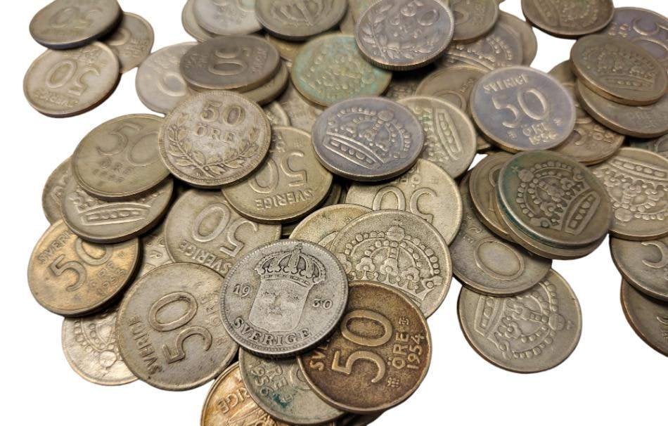 Zweden Lot 50 zilveren 50 ore, Ophalen of Verzenden, Zilver