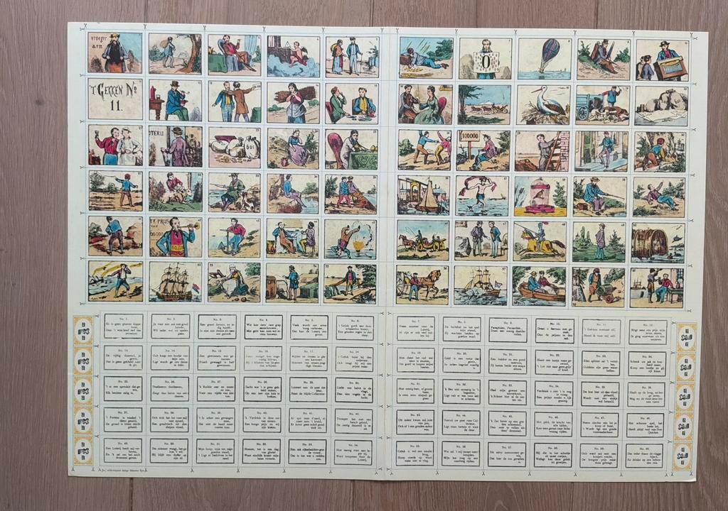 Oud rijmkwartetspel herdruk 1974 op groot vel, Ophalen of Verzenden