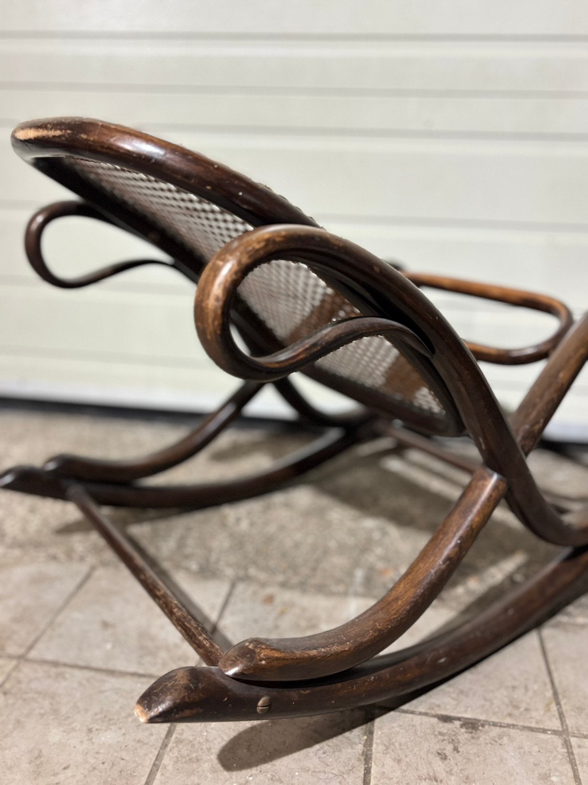 Vintage Gebogen Houten Schommelvoetenbank Thonet-stijl, Ophalen