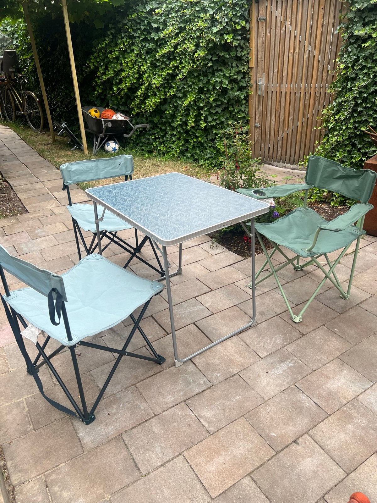 Decathlon Camping set: Tafel en 3 Inklapbare Stoelen, Caravans en Kamperen, Ophalen, Gebruikt