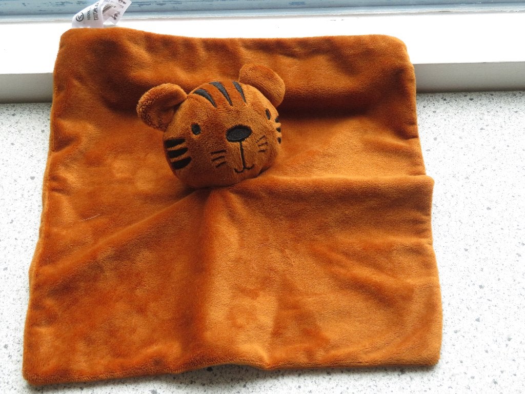 Knuffeldoek tijger van Kruidvat dik donkerbruin velours, Kinderen en Baby's, Ophalen of Verzenden, Zo goed als nieuw, Wasbaar