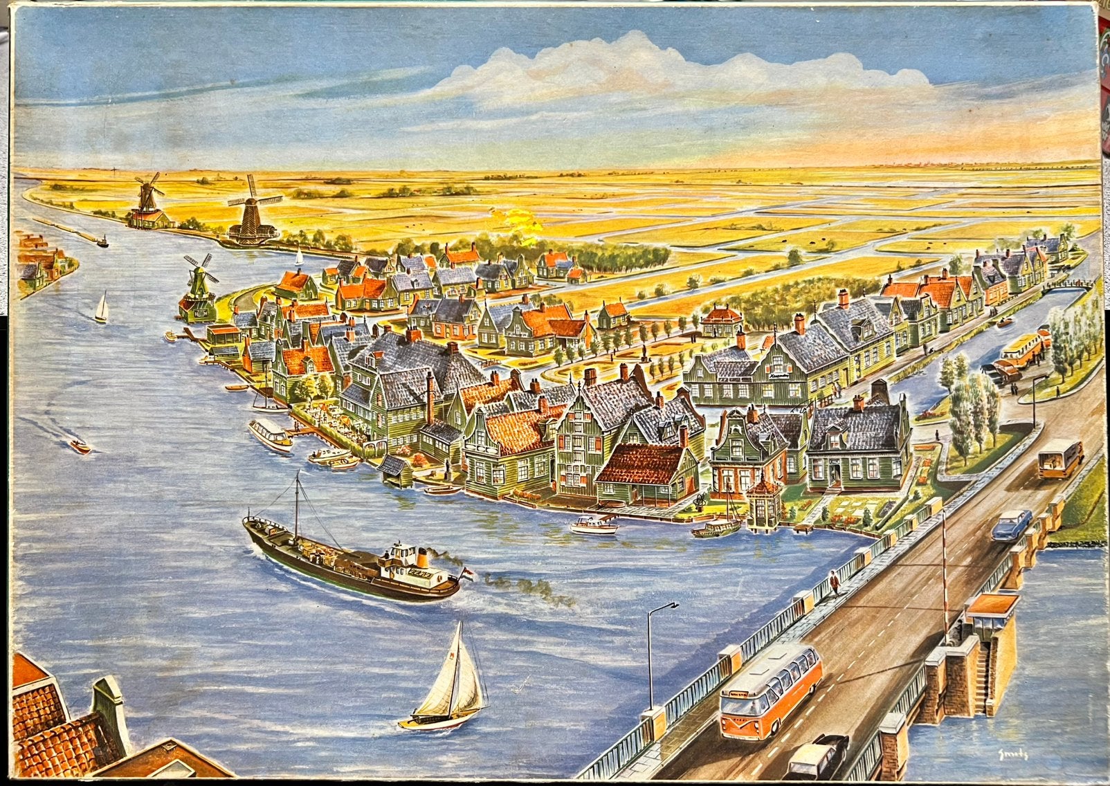 Zeldzame Vintage Puzzel Zaanse Schans 216 stukjes, Ophalen of Verzenden, Minder dan 500 stukjes