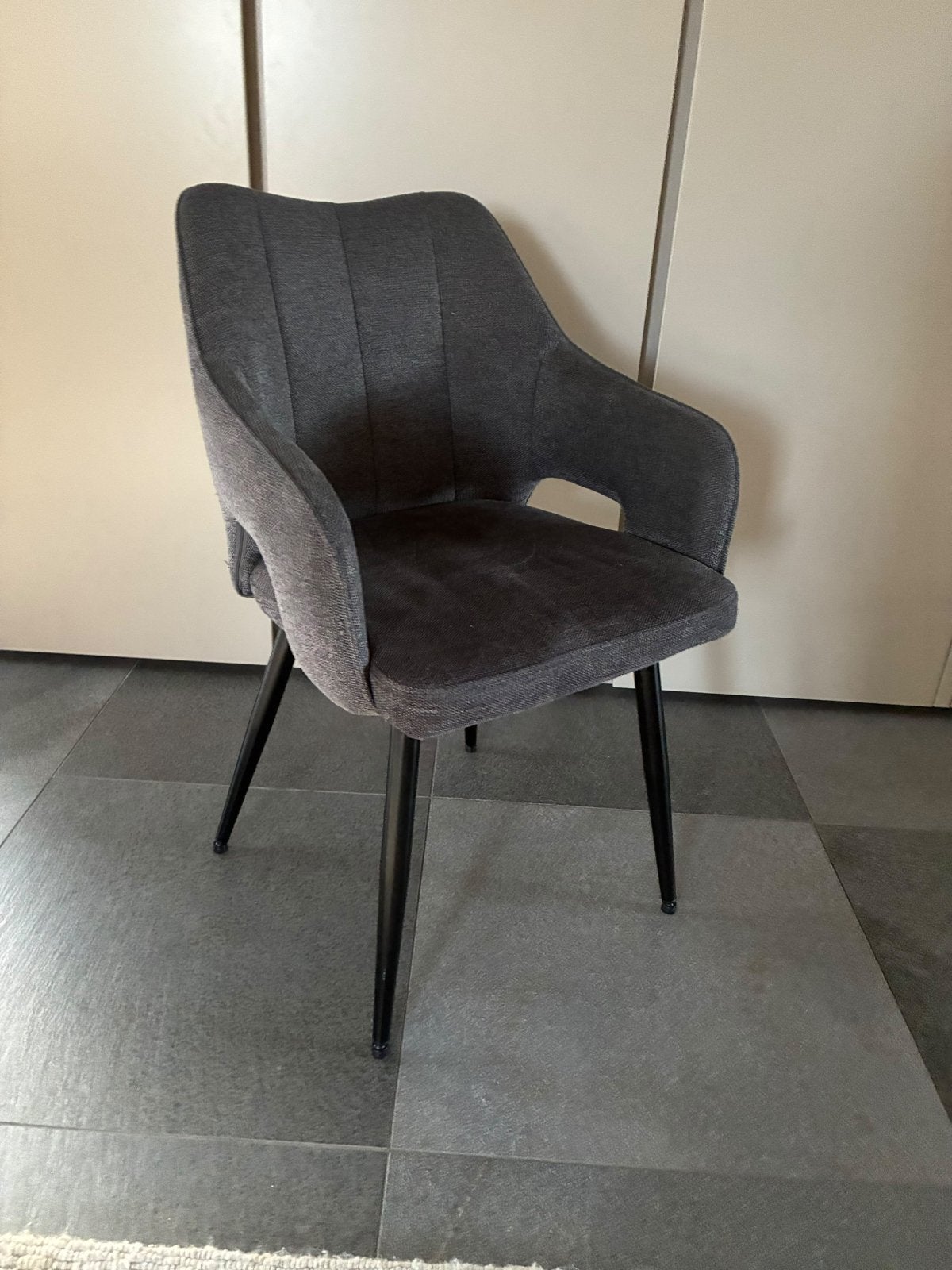 Set van 6 grijze eetkamerstoelen, Ophalen, Gebruikt, Vijf, Zes of meer stoelen, Stof