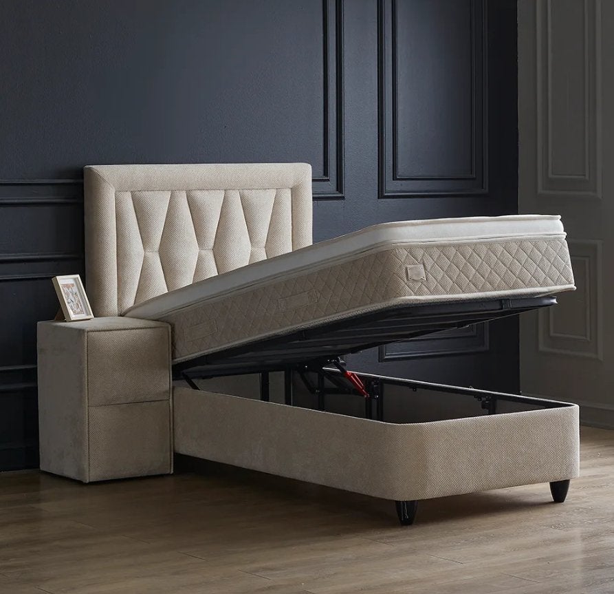 Azura 1-persoons opbergbed - Beige, Niet ingevuld, Niet ingevuld, Niet ingevuld
