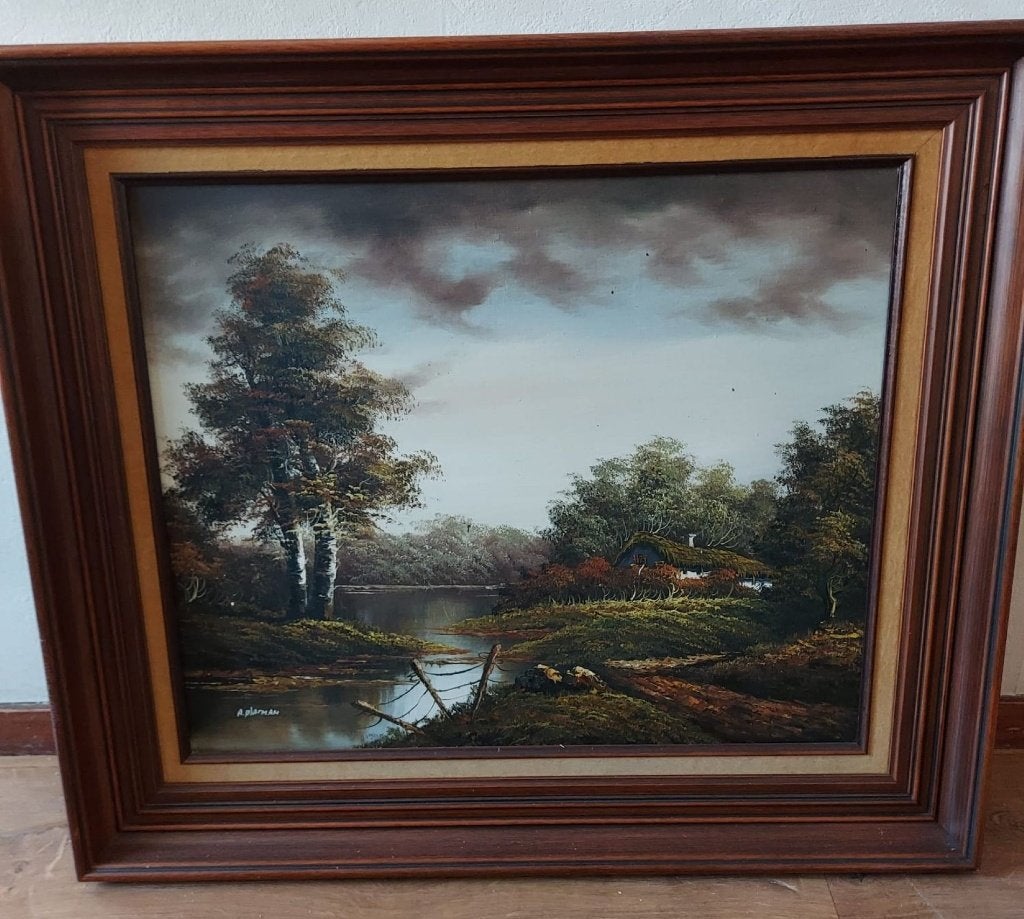 Sfeervol antiek landschap olieverf - A. Plasman - Gesigneerd, Antiek en Kunst, Doek, Ophalen of Verzenden, Landschap, Olieverf