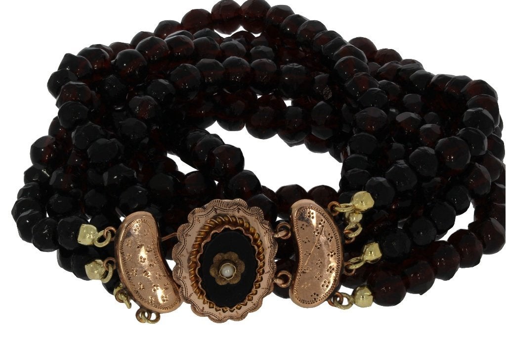 Antieke granaat ketting fraai 14k slot goud dames vintage, Ophalen of Verzenden, Goud, Ketting, Met edelsteen