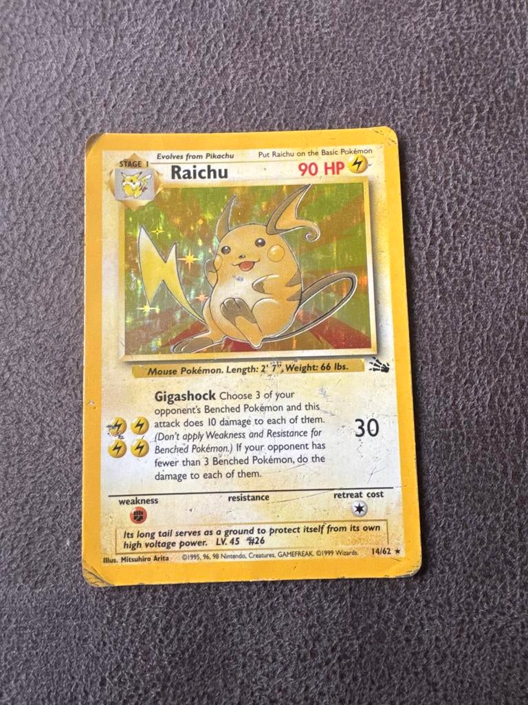 Raichu Holo 14/62 Fossil Pokémon Kaart - Gespeeld, Ophalen of Verzenden, Gebruikt, Losse kaart, Foil