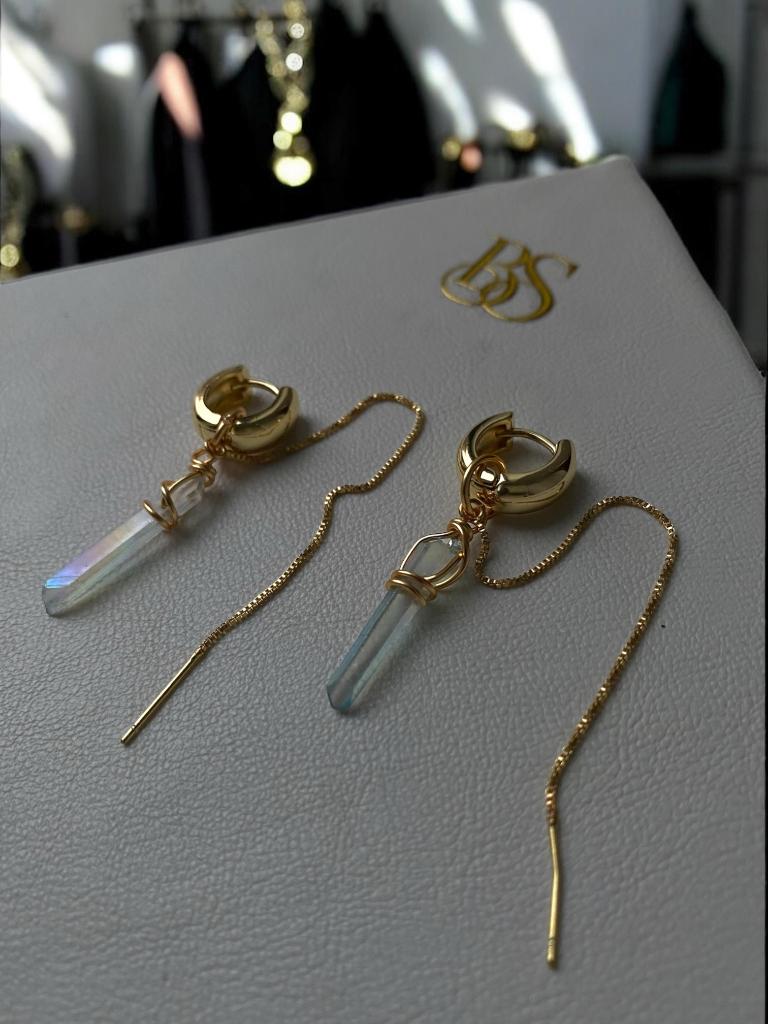 Oorbellen natuurlijke kristal regenboog verguld18K, Met kristal, Overige materialen, Hangers, Blauw