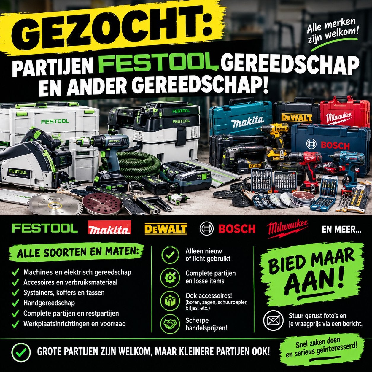 Gezocht: Festool gereedschap en accessoires (nieuw/licht geb, Ophalen of Verzenden, Nieuw, Festool