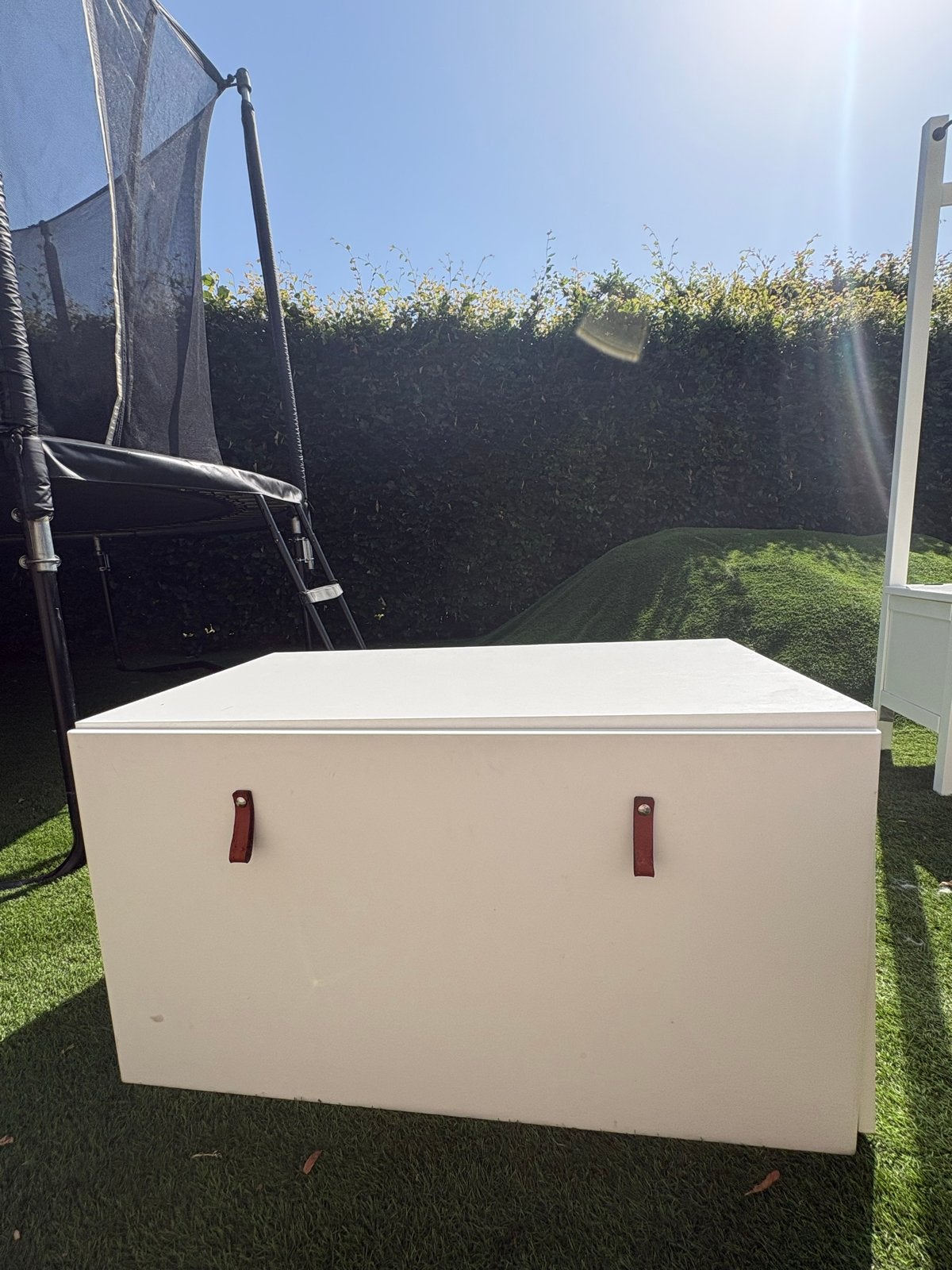 Ikea witte opbergkist met leren handgrepen, Overige materialen, Gebruikt, 100 tot 150 cm, 50 tot 75 cm