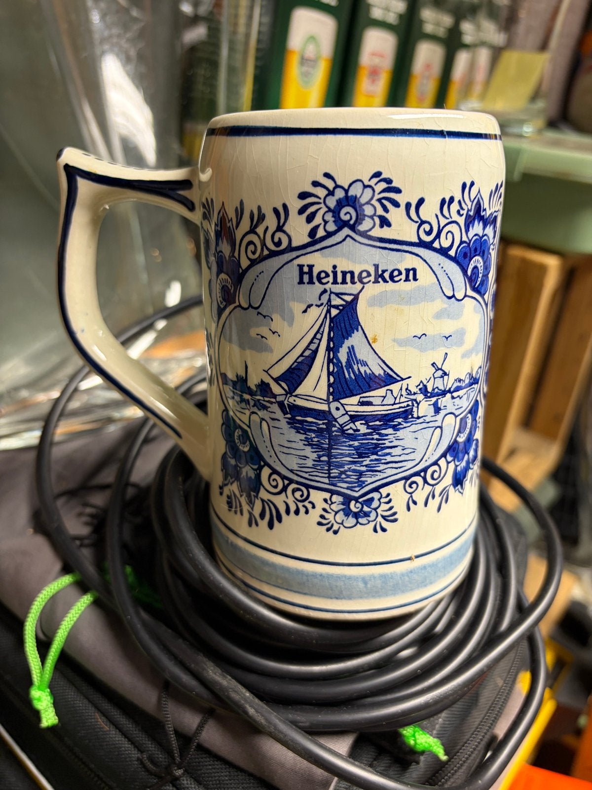 4 handgeschilderde Delfts blauwe pullen van Heineken, Ophalen of Verzenden