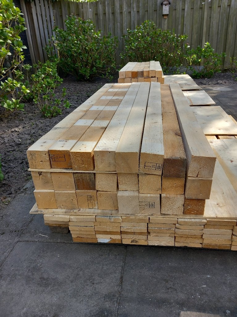 partij vuren balken L 150 cm kopmaat 7 / 8 cm, Ophalen of Verzenden, Zo goed als nieuw, 50 mm of meer, Balk