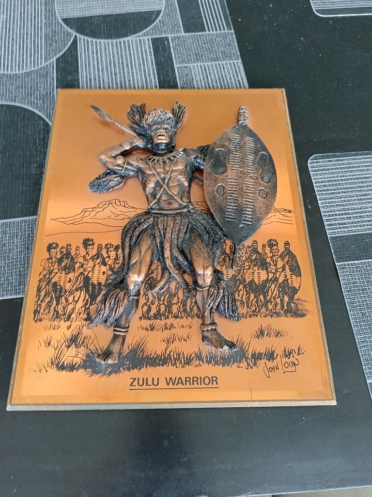 Vintage 3D koperen wandpaneel 'Zulu Warrior' - John Louw, Ophalen of Verzenden