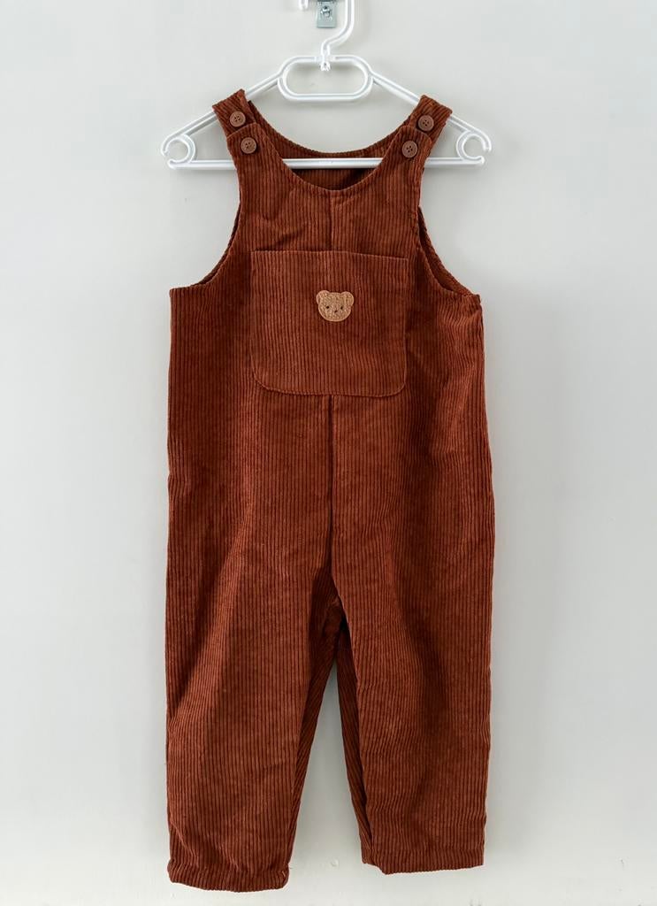 Corduroy salopette bruin leuke tuinbroek met beertje 92/98, Kinderen en Baby's, Ophalen of Verzenden, Nieuw, Jongen of Meisje