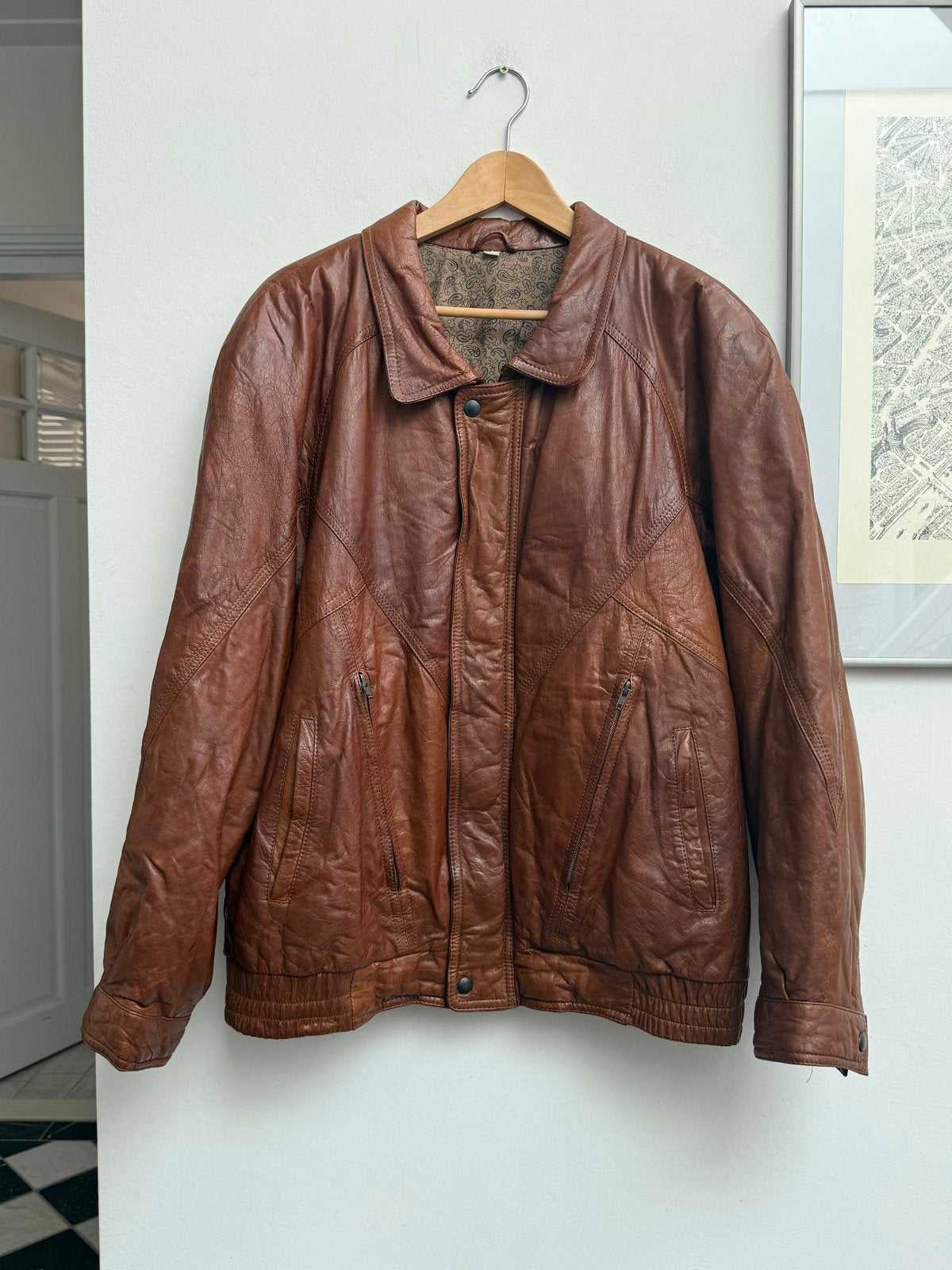 Vintage jaren 80 bruin leren bomberjack maat L, Ophalen of Verzenden, Gedragen, Maat 52/54 (L), Bruin