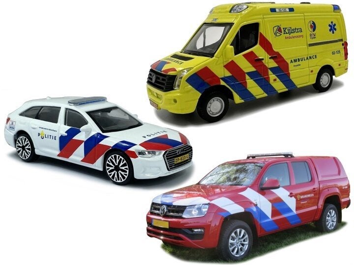 Brandweer Ambulance Politie 3 car set Schaal 1:43, Overige merken, Auto, Burago, Burago