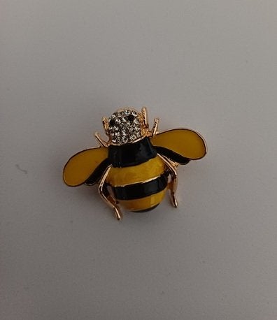 Goudkleurige broche wesp geel zwart met strass kopje, Overige materialen, Verzenden, Geel, Nieuw