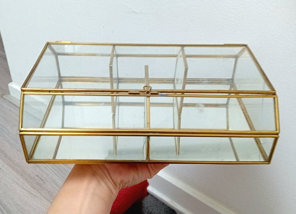 opbergdoos glas - messing, Verzenden