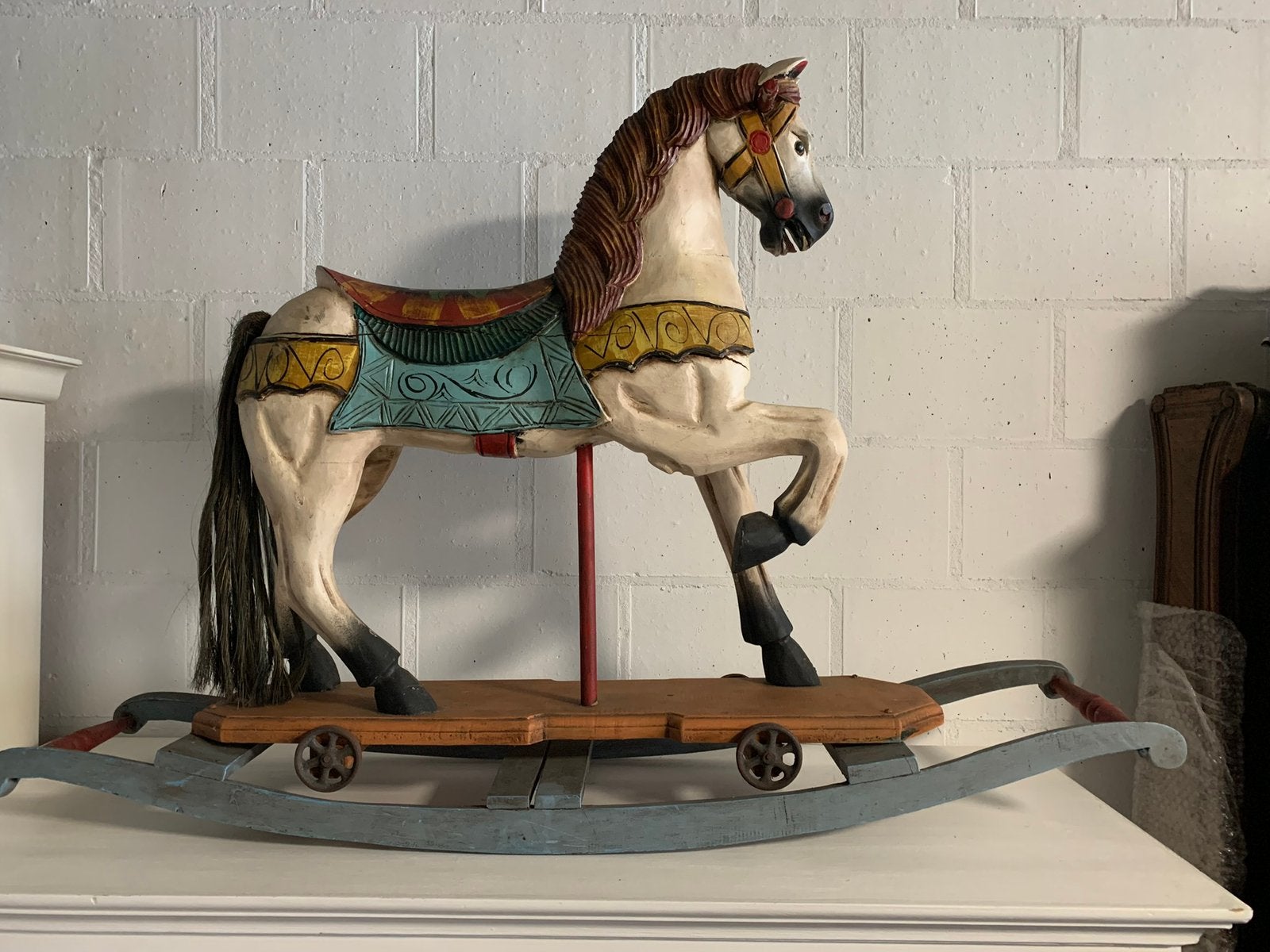 Te koop brocante houten hobbelpaard, Antiek en Kunst, Ophalen