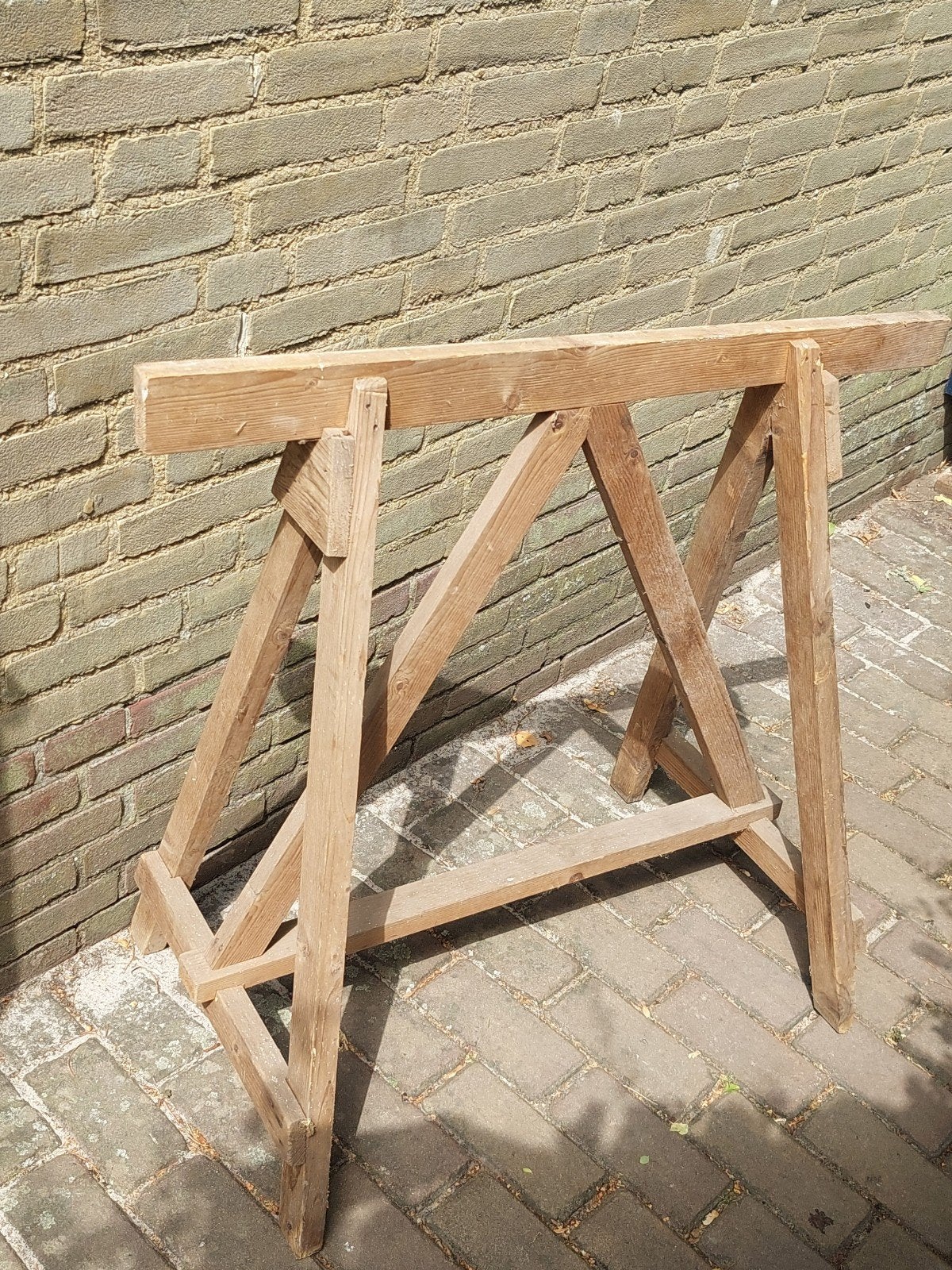Houten schraag, jaren 60,  1 stuks, oud robuust degelijk., Ophalen, Gebruikt, Hout, Overige typen