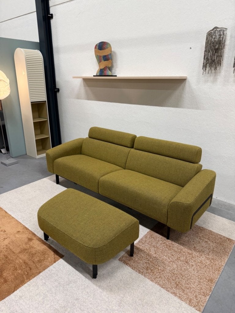 Nieuw Harvink Custom 3,5 zits Bank geel stof voetenbank poef, Harvink, Info@harvink.nl, 75 tot 100 cm, Ophalen of Verzenden