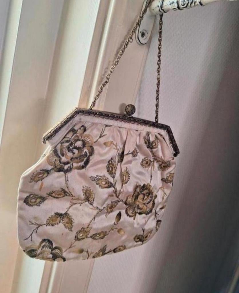 Antiek Beugeltasje/Stoffen Tas/Geborduurd Tasje, Antiek en Kunst, Curiosa en Brocante, Ophalen of Verzenden